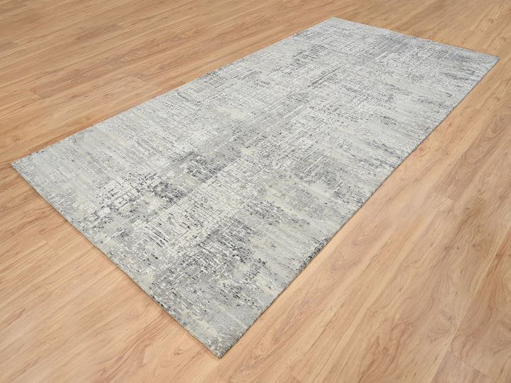 6'0" x 11'10" New Hand Knotted Grey Wool Runner Oriental Rug - MOA10264688