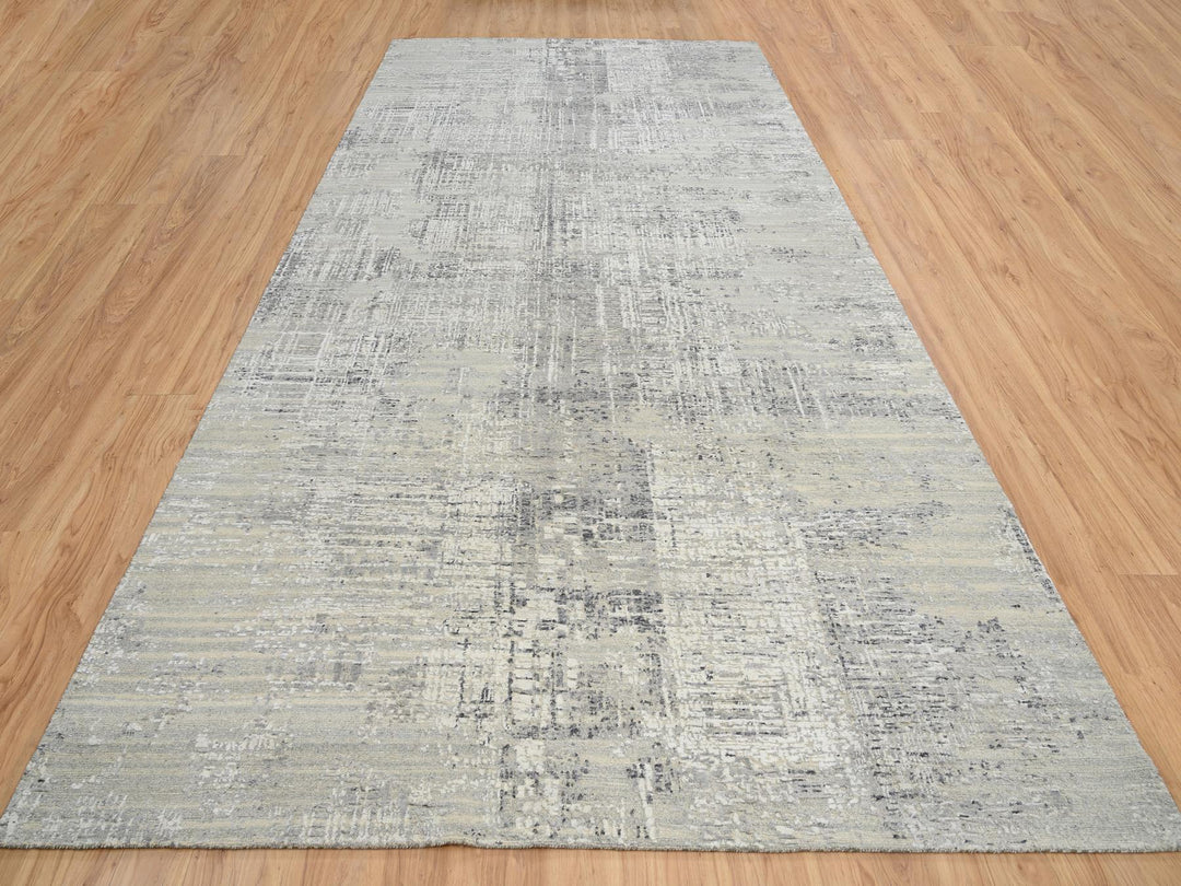 8'1" x 16'0" New Hand Knotted Grey Wool Runner Oriental Rug - MOA10264689