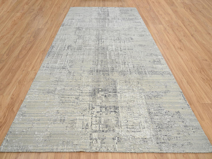 8'1" x 16'0" New Hand Knotted Grey Wool Runner Oriental Rug - MOA10264689
