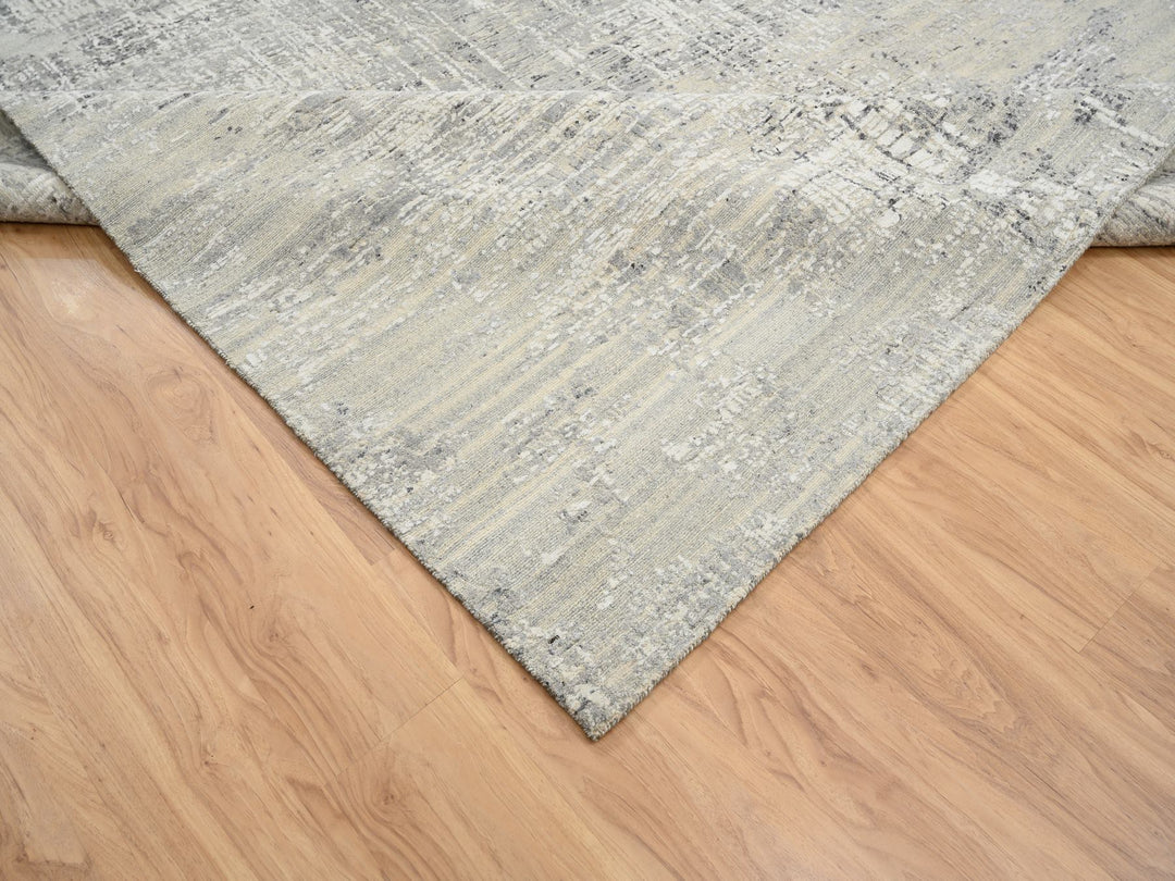 8'1" x 16'0" New Hand Knotted Grey Wool Runner Oriental Rug - MOA10264689