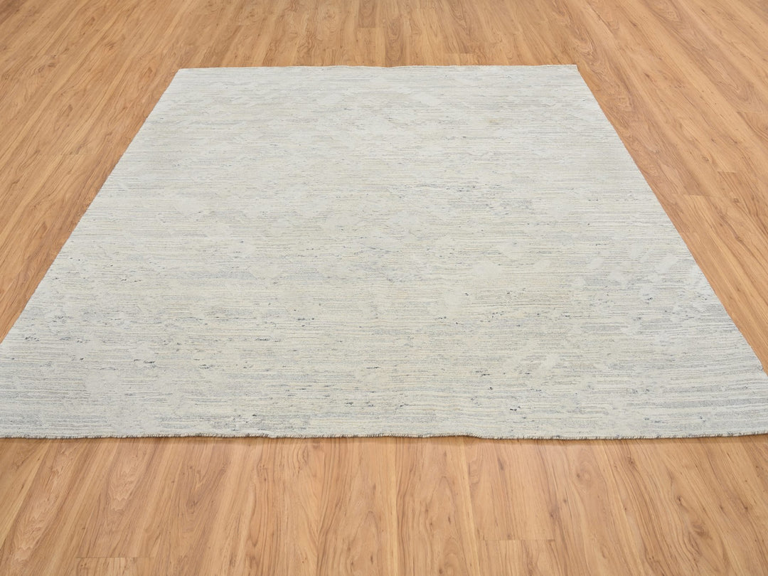 8'1" x 8'1" New Hand Knotted Grey Wool Square Oriental Rug - MOA10264690