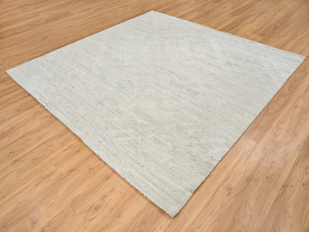 8'1" x 8'1" New Hand Knotted Grey Wool Square Oriental Rug - MOA10264690