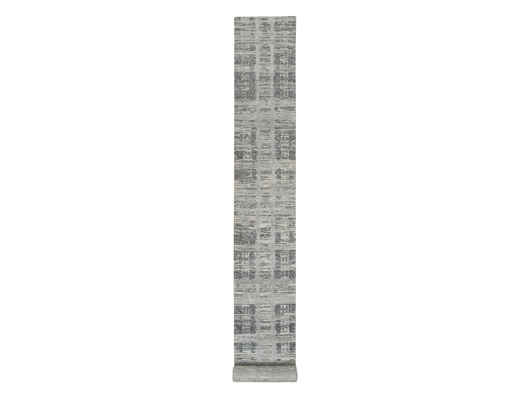 2'6" x 22'0" New Hand Knotted Grey Wool Runner Oriental Rug - MOA10264695