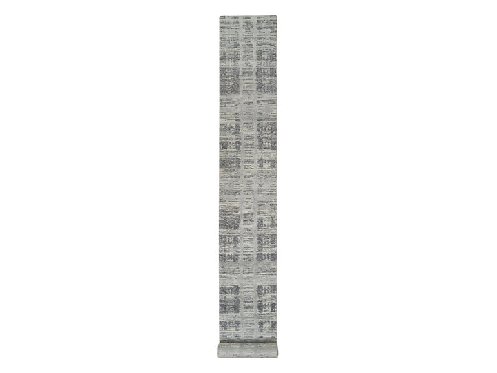 2'6" x 22'0" New Hand Knotted Grey Wool Runner Oriental Rug - MOA10264695