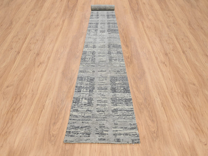 2'6" x 22'0" New Hand Knotted Grey Wool Runner Oriental Rug - MOA10264695