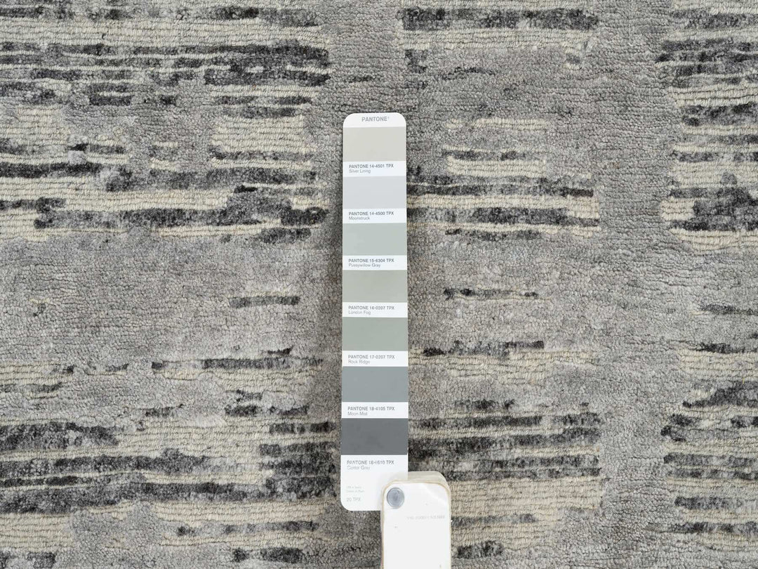 2'6" x 22'0" New Hand Knotted Grey Wool Runner Oriental Rug - MOA10264695