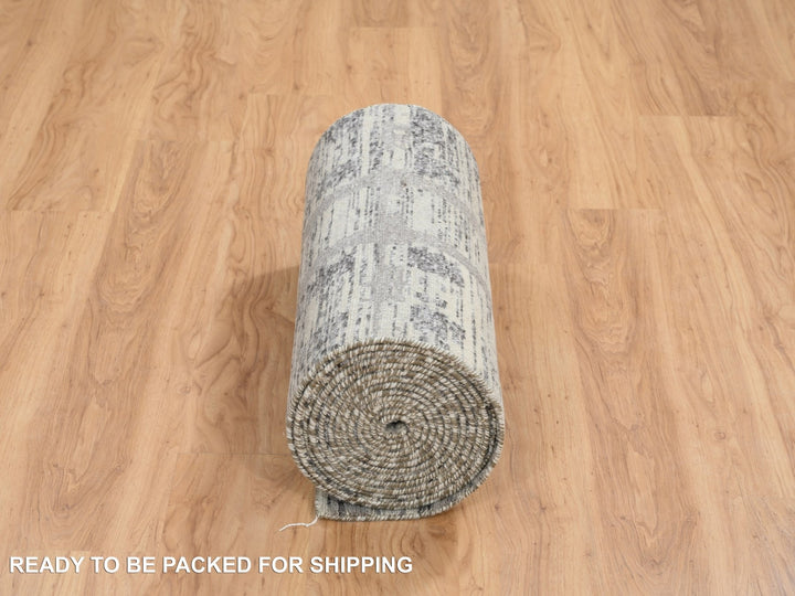 2'6" x 22'0" New Hand Knotted Grey Wool Runner Oriental Rug - MOA10264695