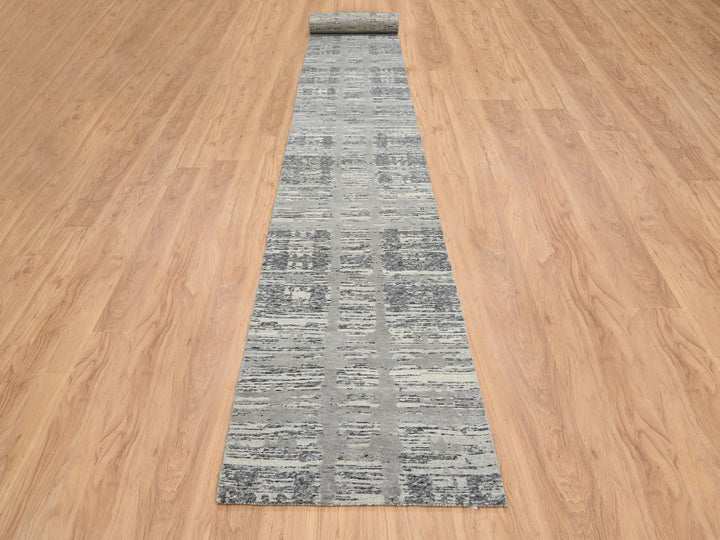 2'7" x 23'8" New Hand Knotted Grey Wool Runner Oriental Rug - MOA10264696