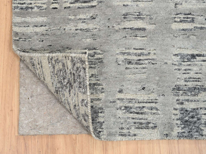 2'7" x 23'8" New Hand Knotted Grey Wool Runner Oriental Rug - MOA10264696