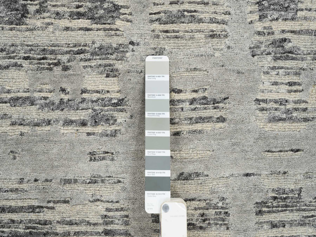 2'7" x 23'8" New Hand Knotted Grey Wool Runner Oriental Rug - MOA10264696