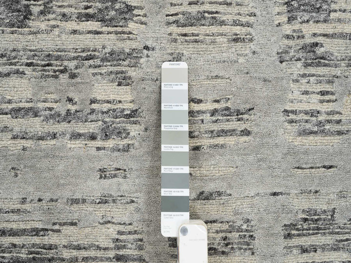 2'7" x 23'8" New Hand Knotted Grey Wool Runner Oriental Rug - MOA10264696