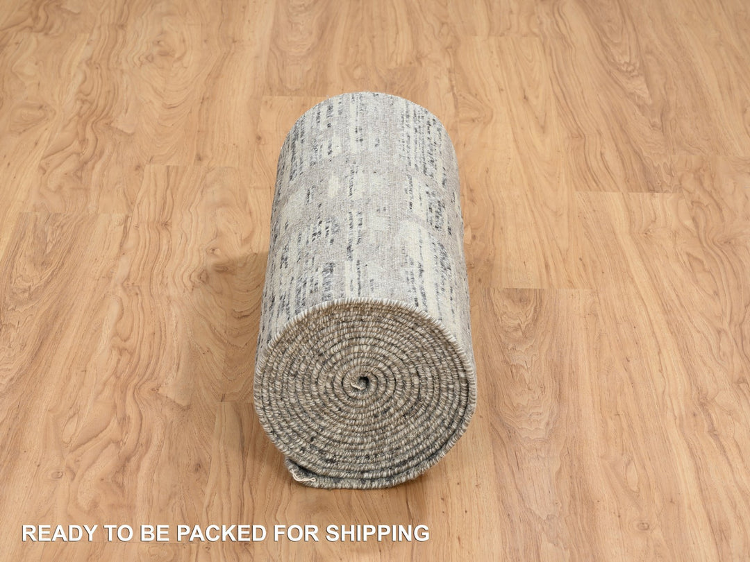 2'7" x 23'8" New Hand Knotted Grey Wool Runner Oriental Rug - MOA10264696