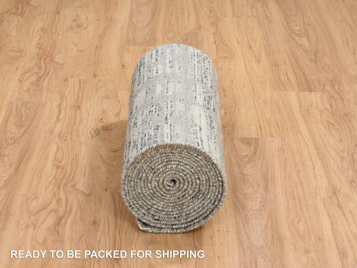 2'7" x 23'8" New Hand Knotted Grey Wool Runner Oriental Rug - MOA10264696