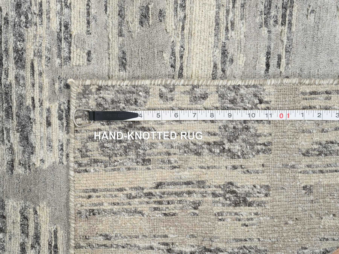 2'7" x 23'8" New Hand Knotted Grey Wool Runner Oriental Rug - MOA10264696