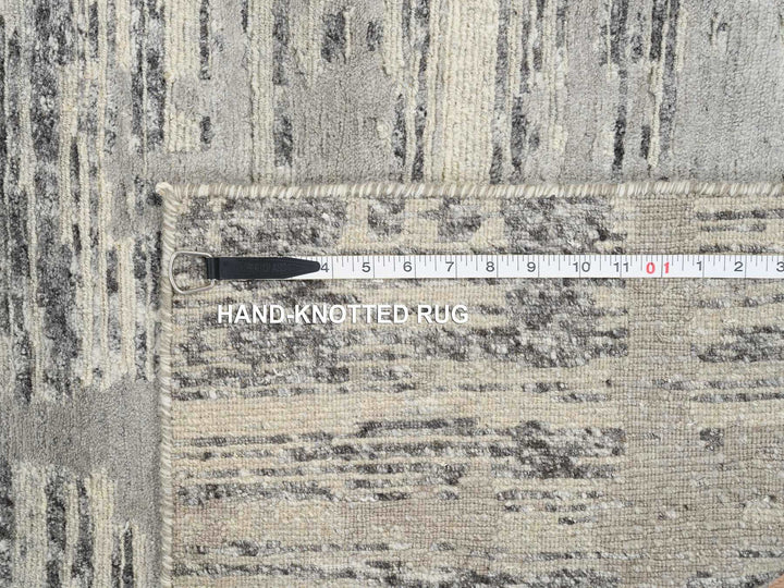 2'7" x 23'8" New Hand Knotted Grey Wool Runner Oriental Rug - MOA10264696