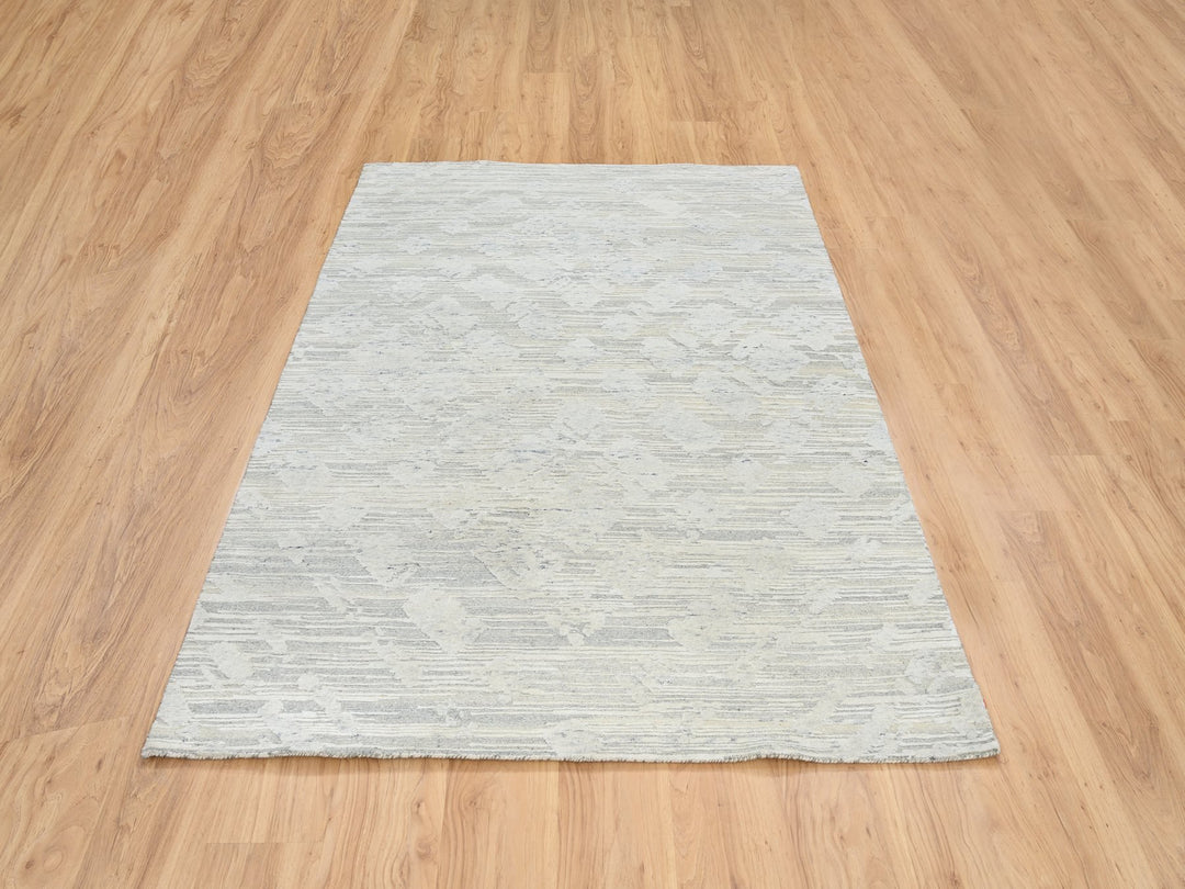 5'1" x 7'3" New Hand Knotted Grey Wool Rectangle Oriental Rug - MOA10264699