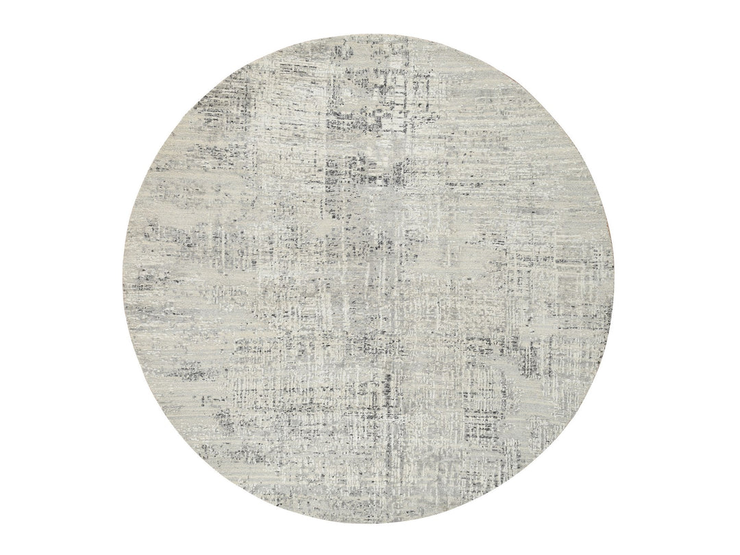 7'10" x 7'10" New Hand Knotted Grey Wool Round Oriental Rug - MOA10264700
