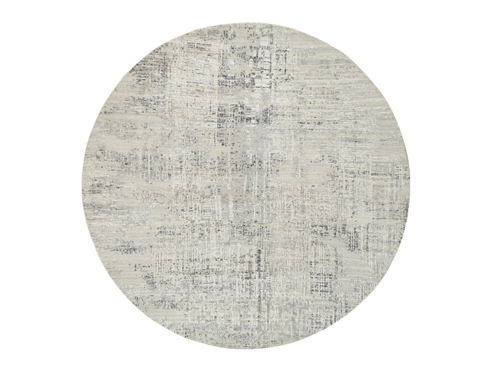 7'10" x 7'10" New Hand Knotted Grey Wool Round Oriental Rug - MOA10264700