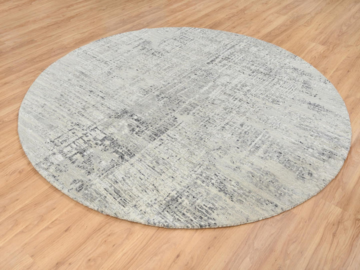 7'10" x 7'10" New Hand Knotted Grey Wool Round Oriental Rug - MOA10264700