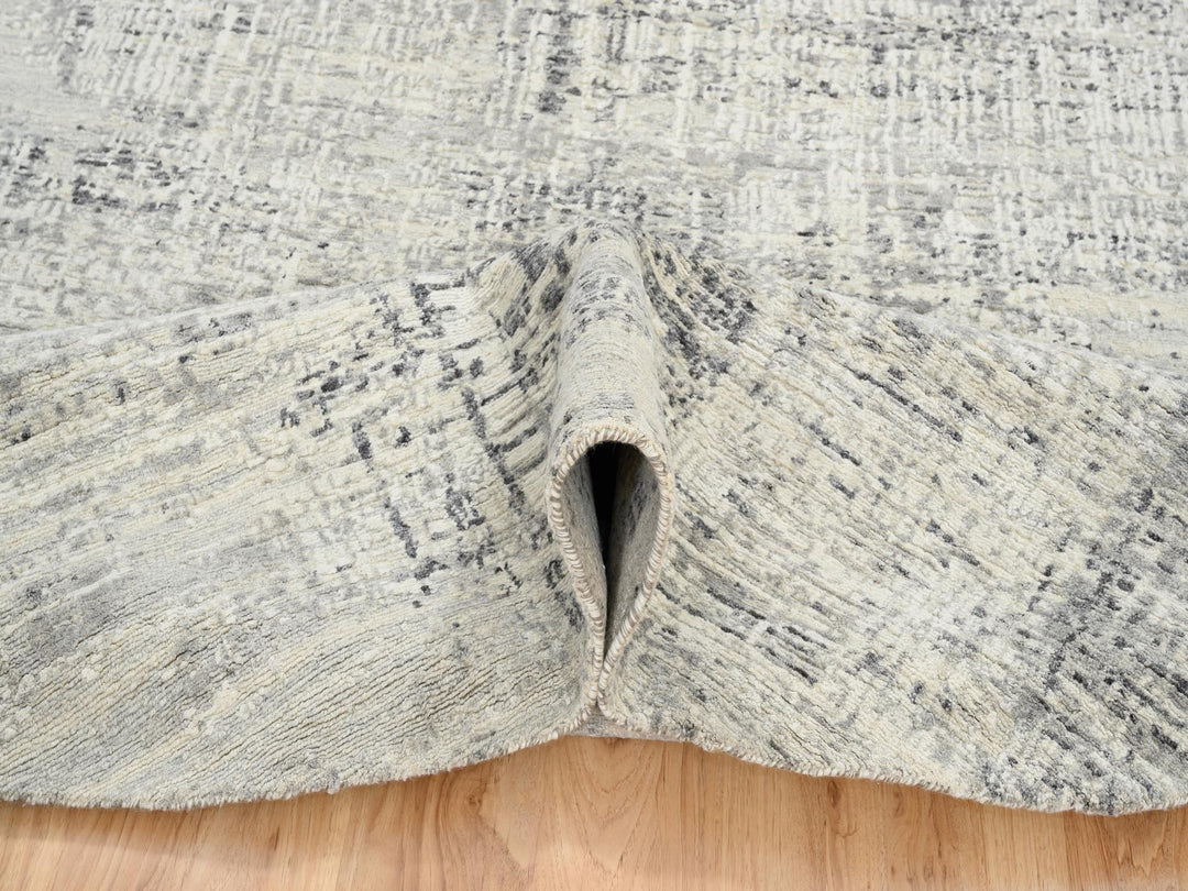 7'10" x 7'10" New Hand Knotted Grey Wool Round Oriental Rug - MOA10264700