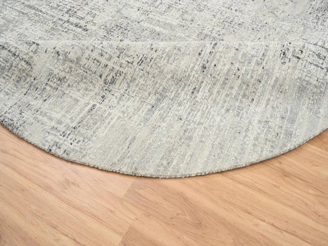 7'10" x 7'10" New Hand Knotted Grey Wool Round Oriental Rug - MOA10264700