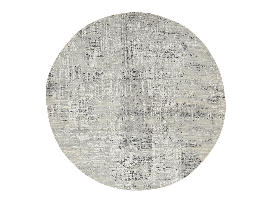 6'0" x 6'0" New Hand Knotted Grey Wool Round Oriental Rug - MOA10264701