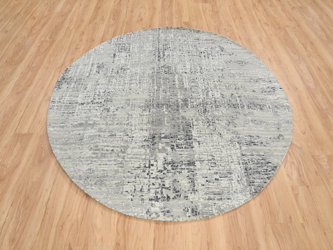 6'0" x 6'0" New Hand Knotted Grey Wool Round Oriental Rug - MOA10264701
