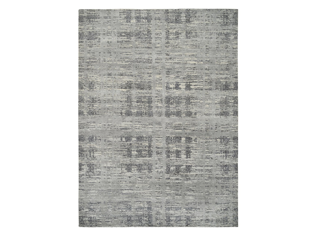 9'2" x 11'10" New Hand Knotted Grey Wool Rectangle Oriental Rug - MOA10264704