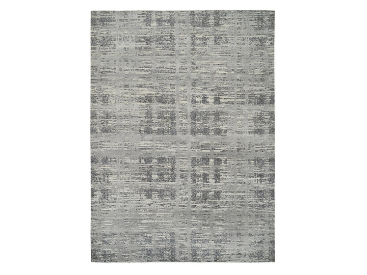 9'2" x 11'10" New Hand Knotted Grey Wool Rectangle Oriental Rug - MOA10264704