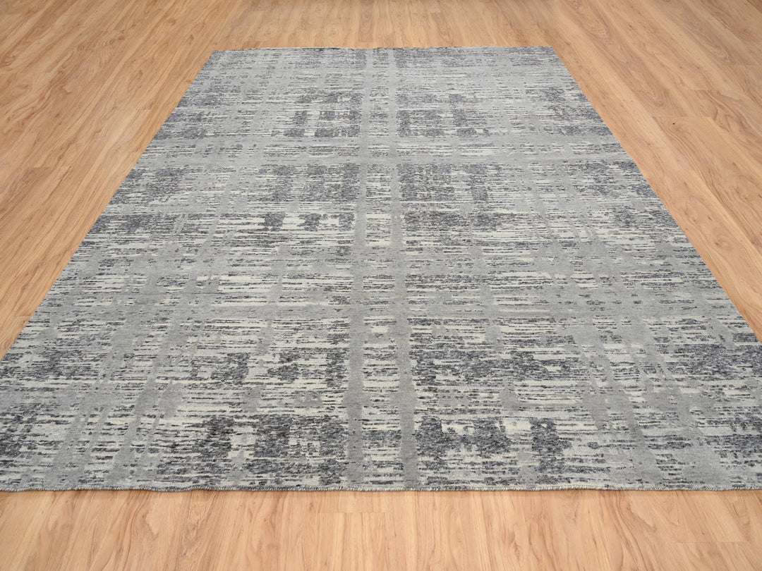 9'2" x 11'10" New Hand Knotted Grey Wool Rectangle Oriental Rug - MOA10264704