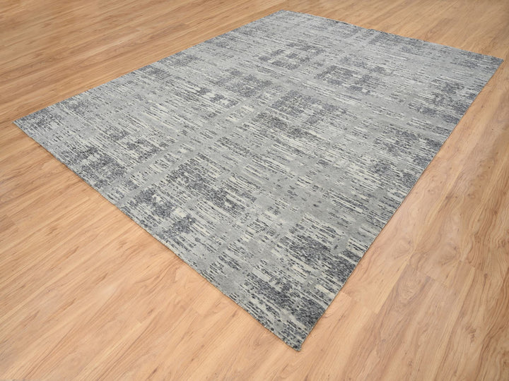 9'2" x 11'10" New Hand Knotted Grey Wool Rectangle Oriental Rug - MOA10264704
