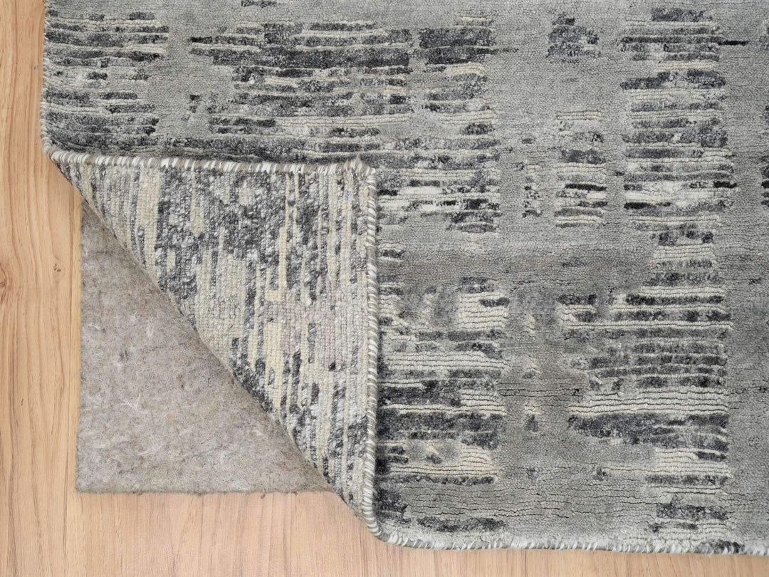 9'2" x 11'10" New Hand Knotted Grey Wool Rectangle Oriental Rug - MOA10264704