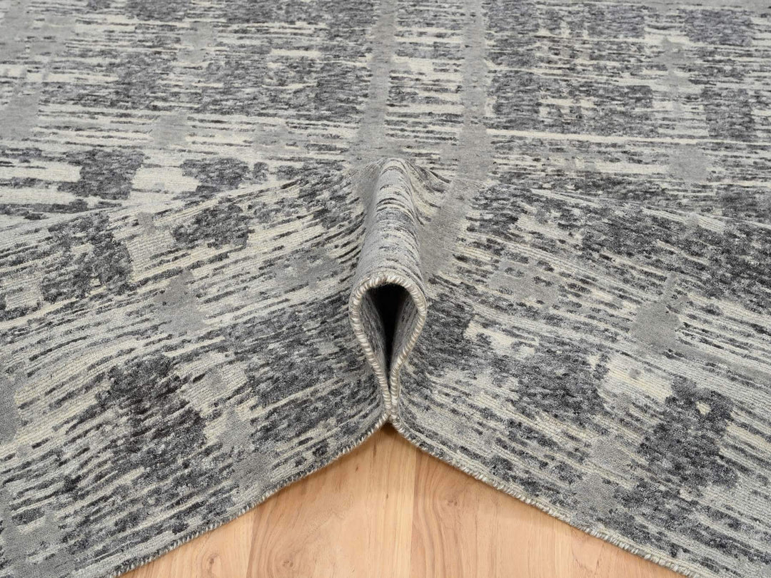 9'2" x 11'10" New Hand Knotted Grey Wool Rectangle Oriental Rug - MOA10264704
