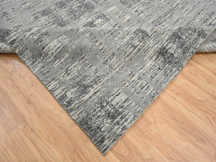 9'2" x 11'10" New Hand Knotted Grey Wool Rectangle Oriental Rug - MOA10264704
