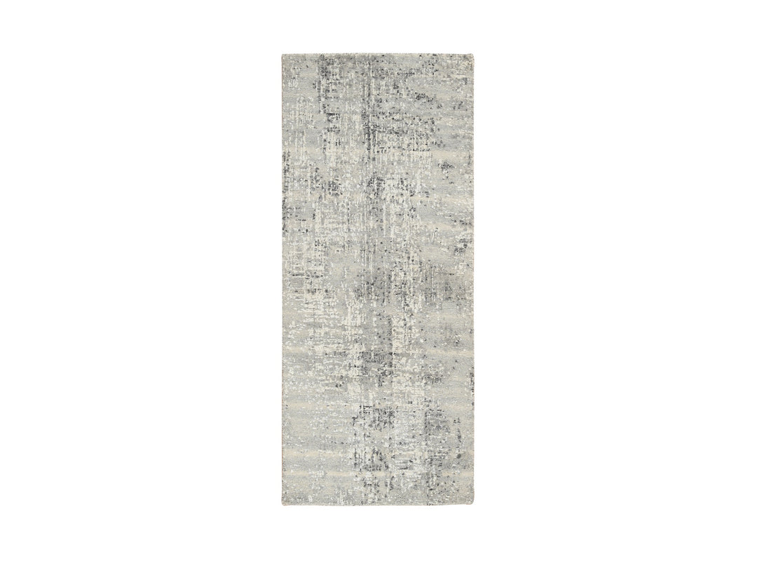 2'7" x 6'0" New Hand Knotted Grey Wool Runner Oriental Rug - MOA10264705