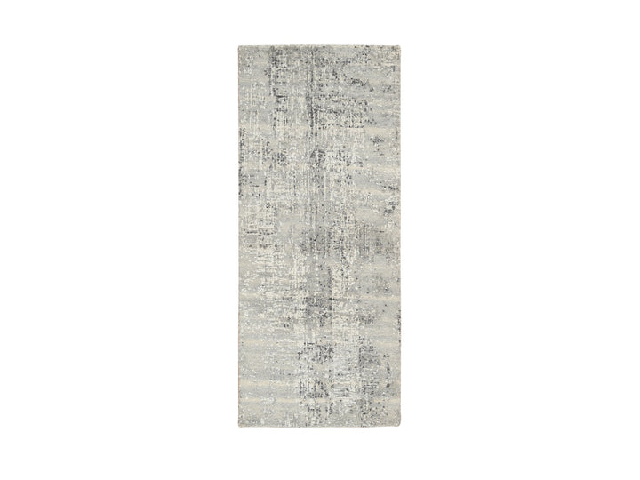 2'7" x 6'0" New Hand Knotted Grey Wool Runner Oriental Rug - MOA10264705