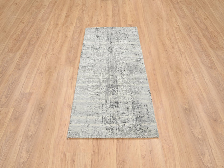 2'7" x 6'0" New Hand Knotted Grey Wool Runner Oriental Rug - MOA10264705