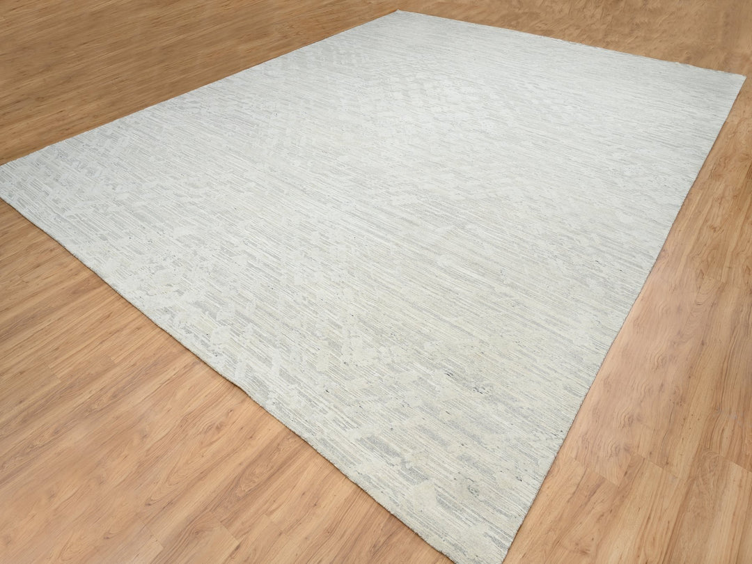 14'1" x 18'0" New Hand Knotted Grey Wool Rectangle Oriental Rug - MOA10264709