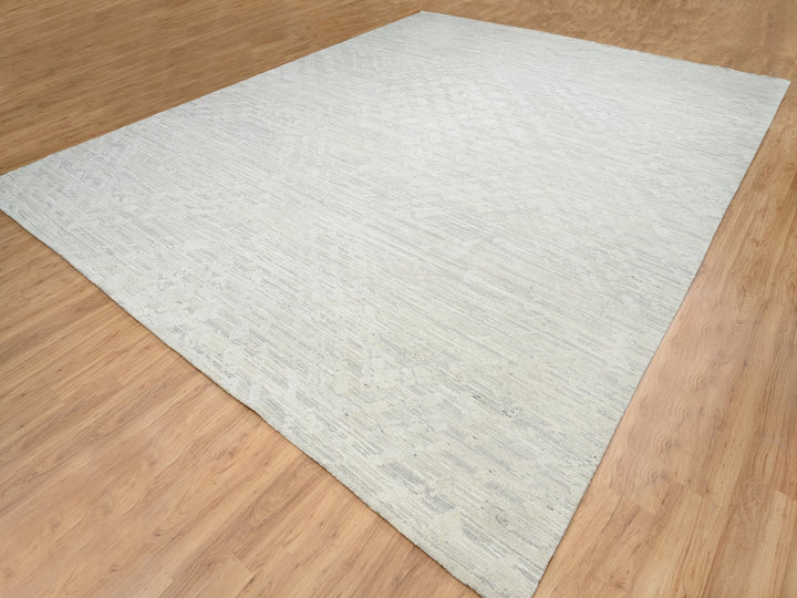 14'1" x 18'0" New Hand Knotted Grey Wool Rectangle Oriental Rug - MOA10264709