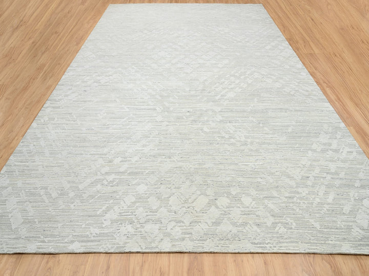 14'0" x 19'9" New Hand Knotted Grey Wool Rectangle Oriental Rug - MOA10264712