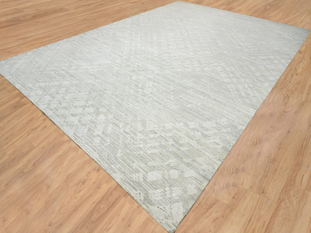 14'0" x 19'9" New Hand Knotted Grey Wool Rectangle Oriental Rug - MOA10264712