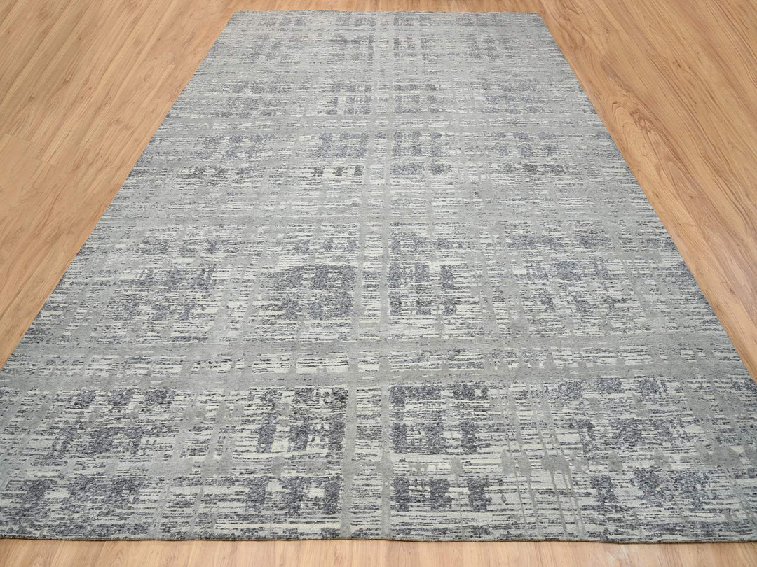 13'10" x 20'2" New Hand Knotted Grey Wool Rectangle Oriental Rug - MOA10264715