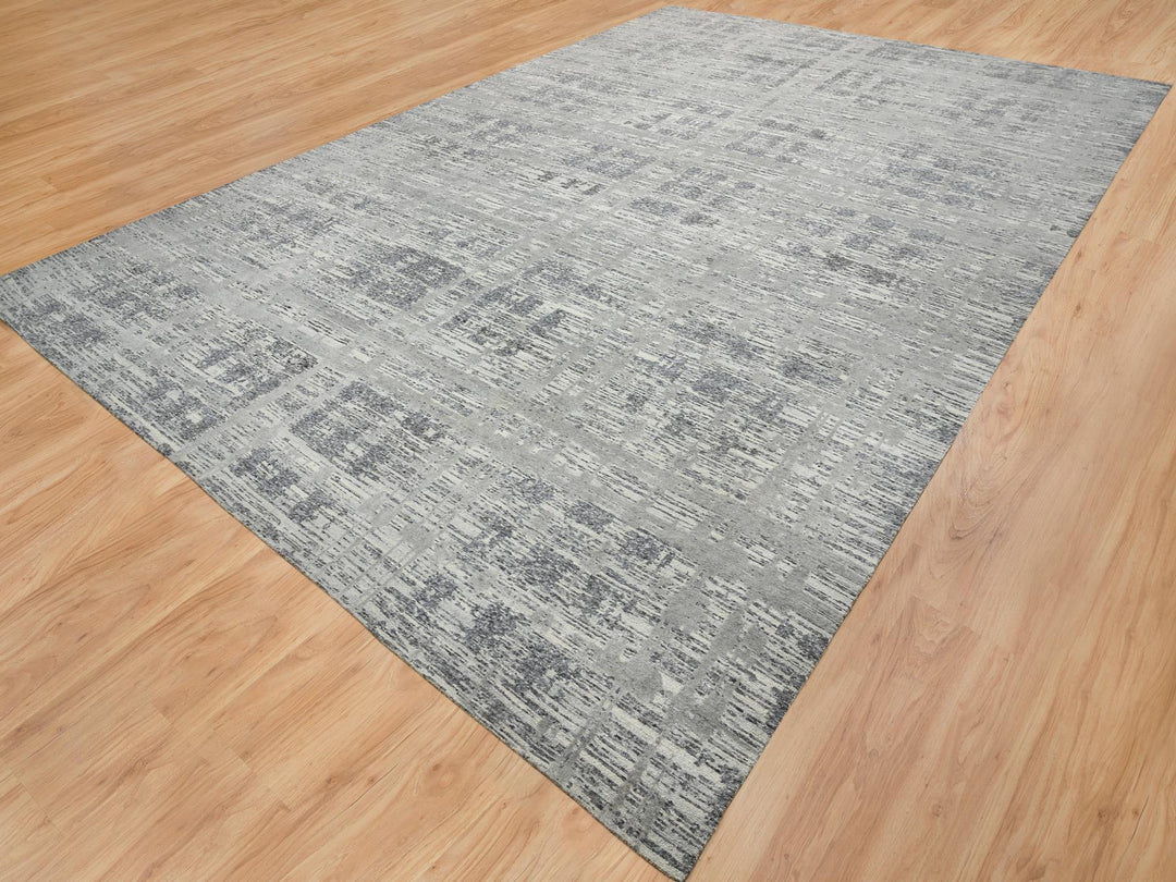 13'10" x 20'2" New Hand Knotted Grey Wool Rectangle Oriental Rug - MOA10264715