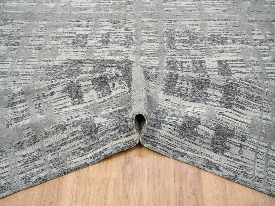 13'10" x 20'2" New Hand Knotted Grey Wool Rectangle Oriental Rug - MOA10264715