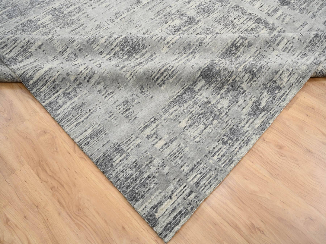 13'10" x 20'2" New Hand Knotted Grey Wool Rectangle Oriental Rug - MOA10264715
