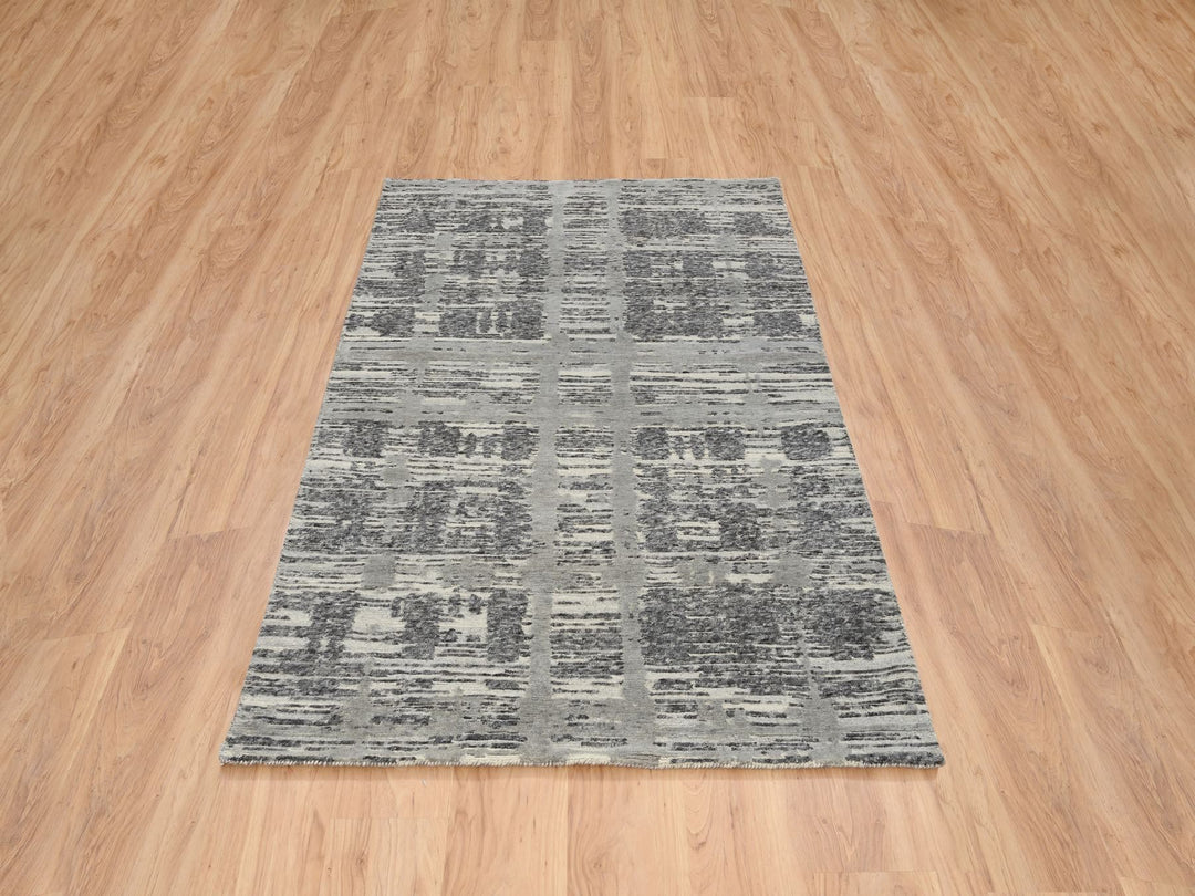 4'0" x 6'1" New Hand Knotted Grey Wool Rectangle Oriental Rug - MOA10264717
