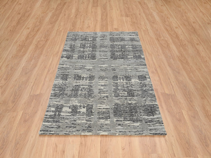 4'0" x 6'1" New Hand Knotted Grey Wool Rectangle Oriental Rug - MOA10264717