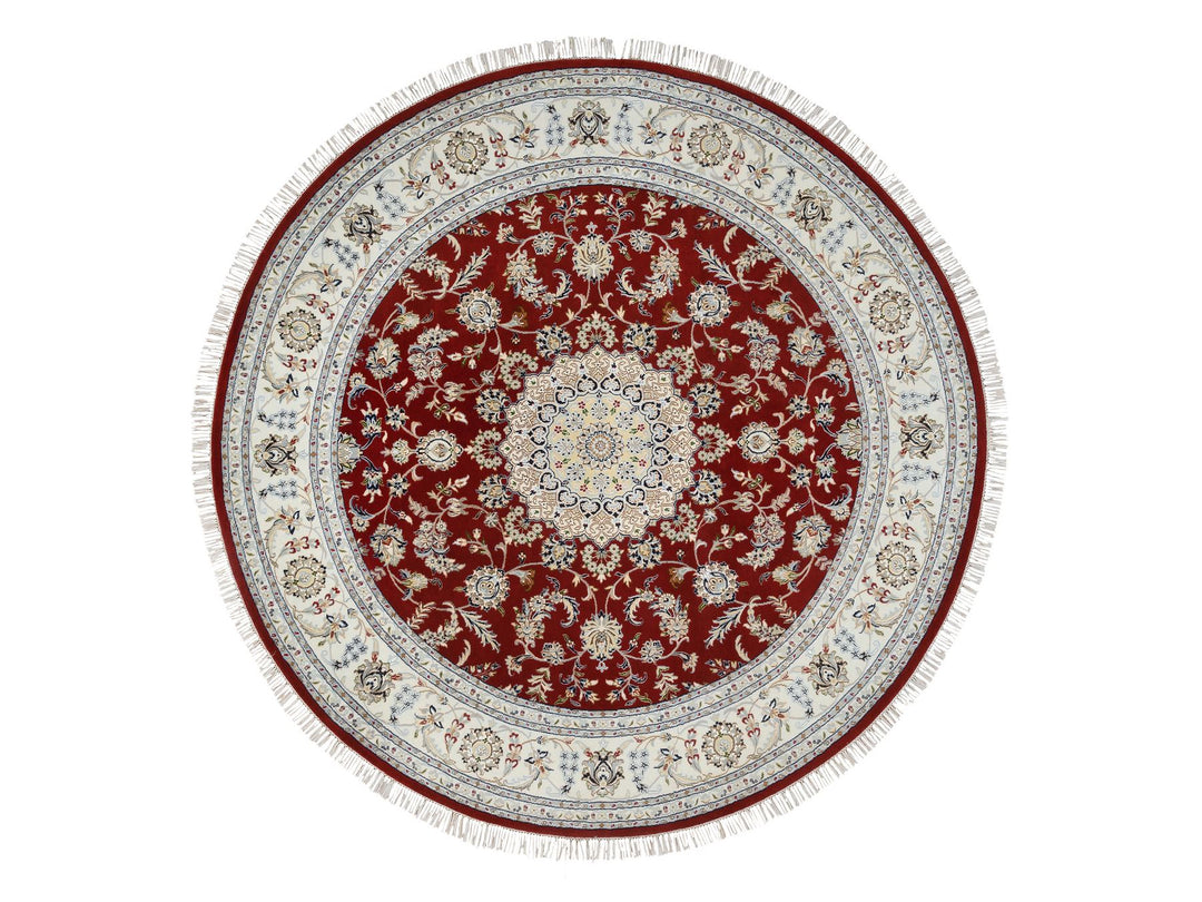 8'0" x 8'0" New Hand Knotted Red Wool Round Oriental Rug - MOA10264719
