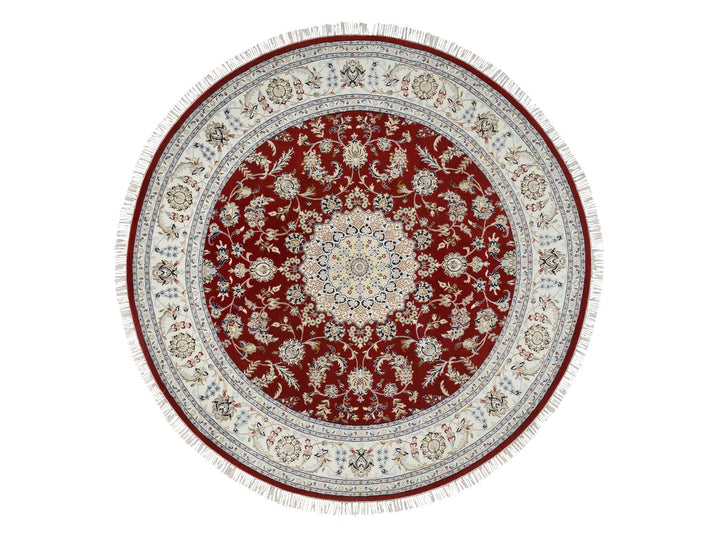 8'0" x 8'0" New Hand Knotted Red Wool Round Oriental Rug - MOA10264719
