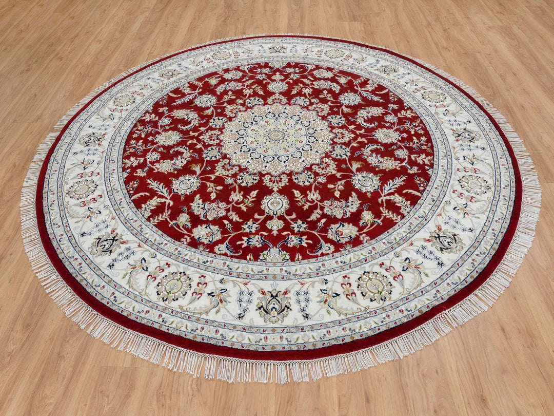 8'0" x 8'0" New Hand Knotted Red Wool Round Oriental Rug - MOA10264719
